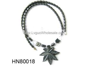 Synthetic Stone Hematite Leaf Charm Choker Collar Pendant Necklace